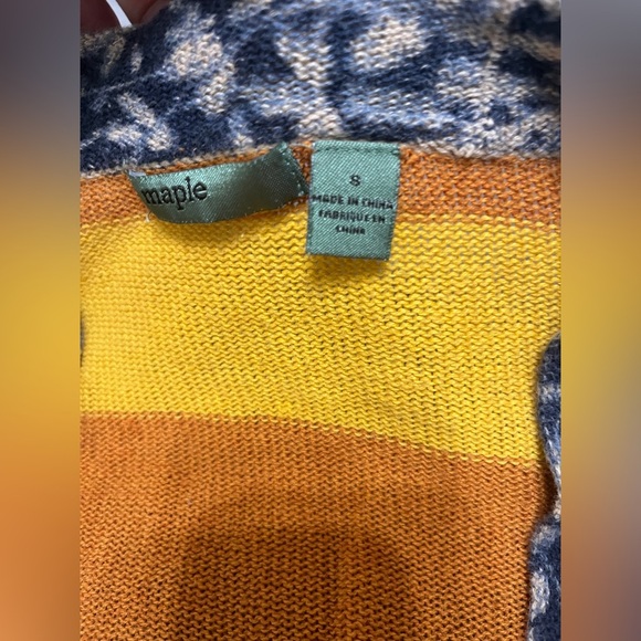 Anthropologie Maple Yellow Blue Stripe Open Front Linen Cardigan Sweater S - Picture 5 of 8